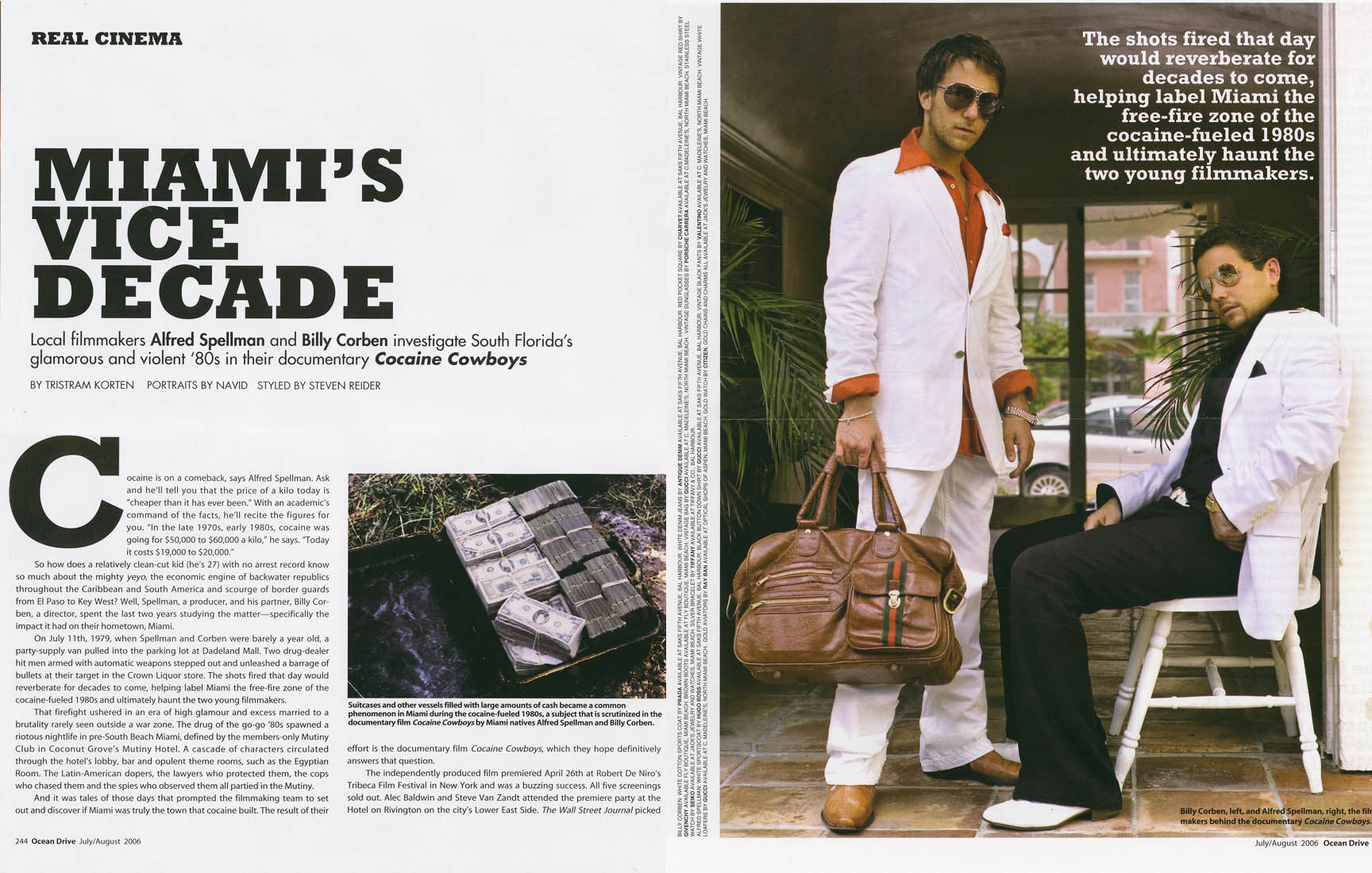 Ocean Drive, "Miami's Vice Decade" — July/August 2006 (pages 244–245)