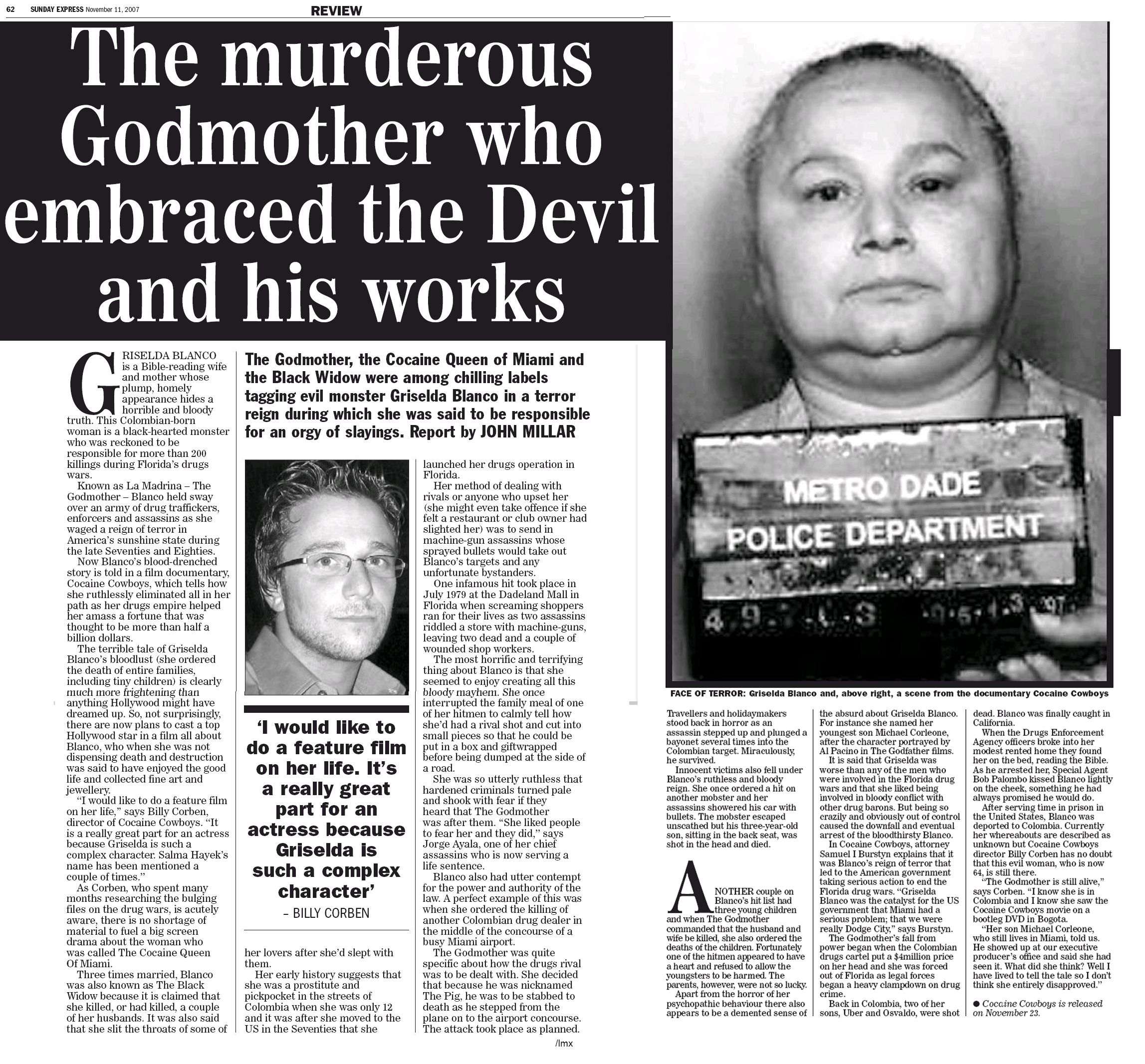 Sunday Express, "The murderous Godmother who embraced the Devil and his works" by John Millar — November 11, 2007