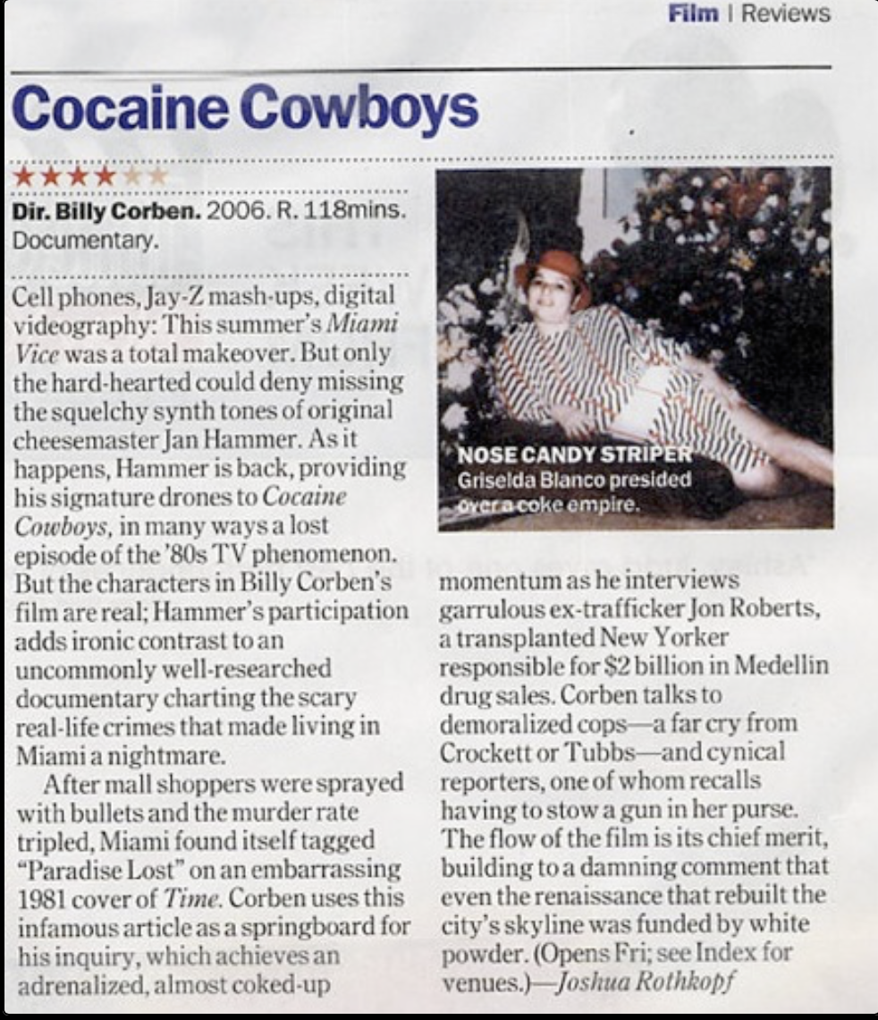 Time Out New York, Cocaine Cowboys review by Joshua Rothkopf