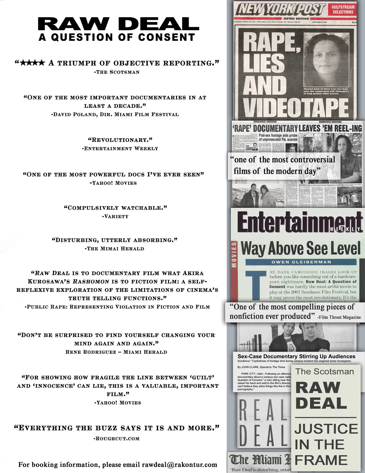 Raw Deal — promotional quote sheet