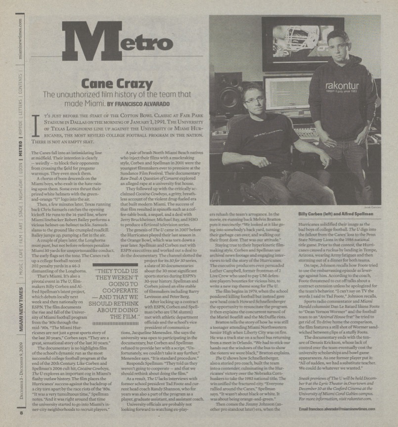 Miami New Times, Dec 3 2009 — "Cane Crazy"