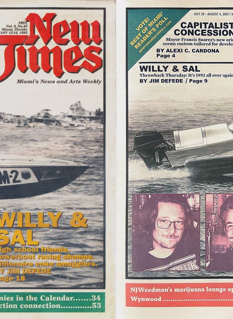 Miami New Times — Willy & Sal (Feb 1992) and Billy & Al (Jul–Aug 2021) covers